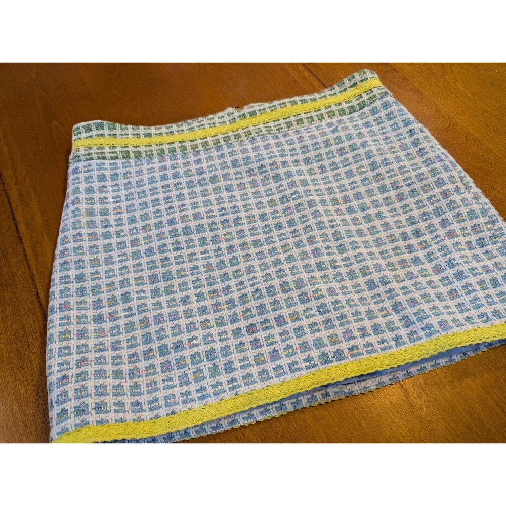 Pastel Tweed Boucle Coquette Academia Mini Skirt NWT 8  Blue Yellow Lace $198